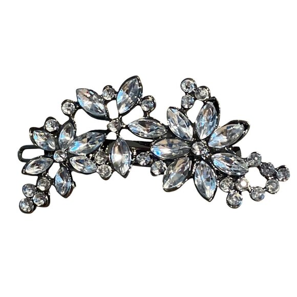 CrFlower Hair Clip W/ Rhinestone Detailing For Women Silver Tone Finish - Picture 2 of 10